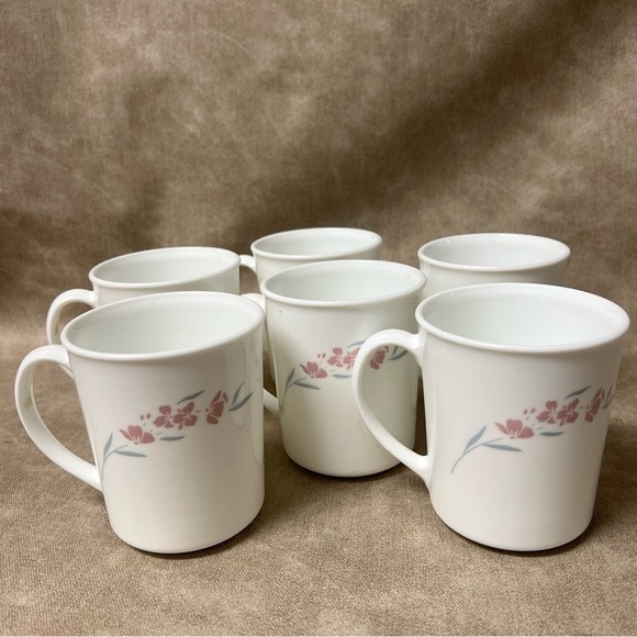 Set of (6) Vintage Corning Coffee Mugs / Cups in the Silk Blossoms Pattern - Picture 1 of 8